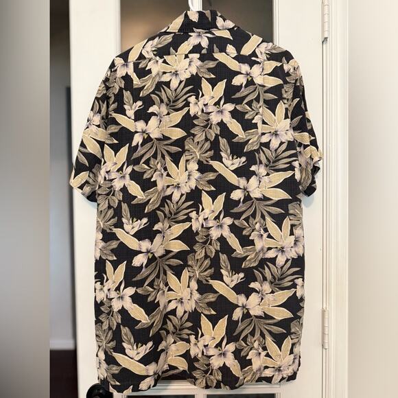 VTG Neiman Marcus Men’s black SILK Leaf Palm Tree Hawaiian cabana Shirt M - Picture 2 of 9